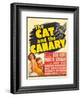 THE CAT AND THE CANARY, from left: Paulette Goddard, Bob Hope on window card, 1939.-null-Framed Art Print