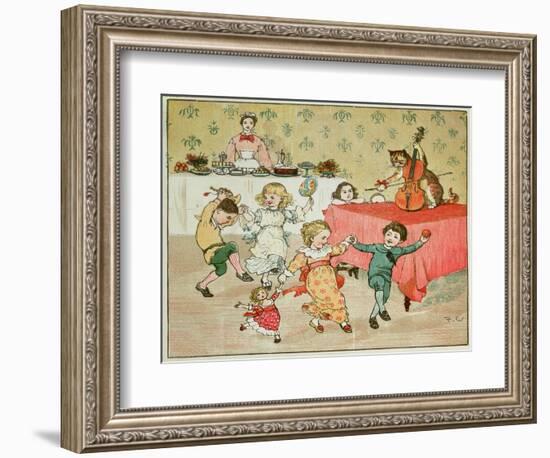 The Cat and the Fiddle and the Children's Party Illustration from Hey Diddle Diddle-Randolph Caldecott-Framed Giclee Print