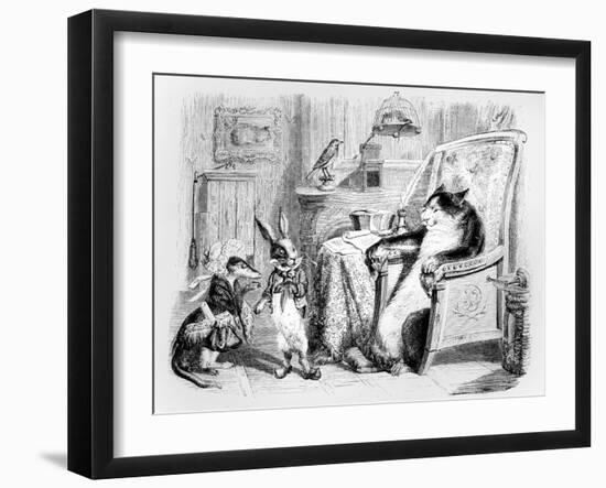 The Cat, the Weasel and the Little Rabbit, Illustration for 'Fables' of La Fontaine (1621-95),…-J.J. Grandville-Framed Giclee Print