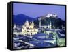 The Cathedral and Fortress Illuminated at Night in the Town of Salzburg, Austria-Roy Rainford-Framed Stretched Canvas