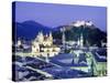 The Cathedral and Fortress Illuminated at Night in the Town of Salzburg, Austria-Roy Rainford-Stretched Canvas