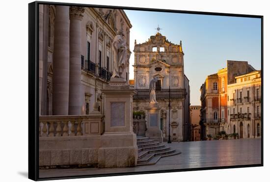 The Cathedral and Piazza Duomo in Early Morning on the Tiny Island of Ortygia-Martin Child-Framed Stretched Canvas