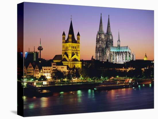 The Cathedral and River Rhine, Cologne, North Rhine Westphalia,, Germany-Gavin Hellier-Stretched Canvas