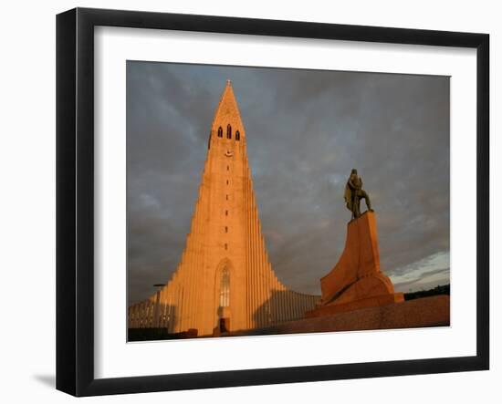 The Cathedral of Domkirkjan, Lit by the Midnight Sun, Reykjavik, Iceland, Polar Regions-David Pickford-Framed Premium Photographic Print