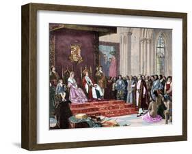 The Catholic Kings Receiving Columbus in Barcelona after His First Voyage. April 1493.-Tarker-Framed Giclee Print