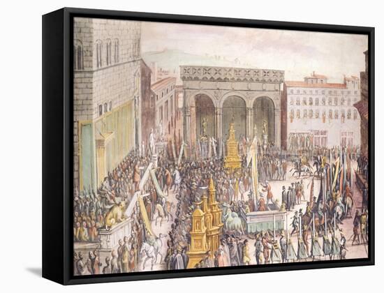 The Celebration of Flatteries (Festa Degli Omaggi) in Piazza Della Signoria in Florence-null-Framed Stretched Canvas