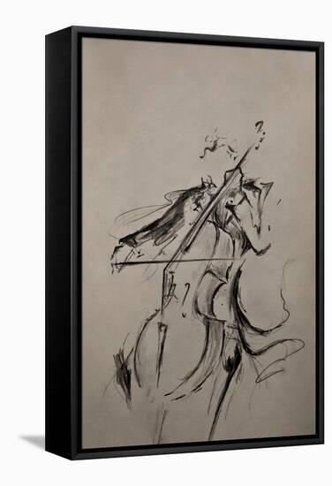 The Cellist Sketch-Marc Allante-Framed Stretched Canvas