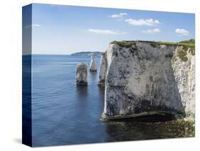 The Chalk Cliffs of Ballard Down with the Pinnacles Stack and Stump in Swanage Bay-Roy Rainford-Stretched Canvas