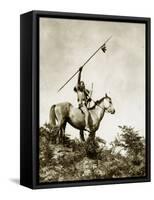 The Challenge (Yakama Warrior on Horseback, 1911)-Eugene Everett Lavalleur and L.V. McWhorter-Framed Stretched Canvas