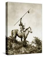 The Challenge (Yakama Warrior on Horseback, 1911)-Eugene Everett Lavalleur and L.V. McWhorter-Stretched Canvas