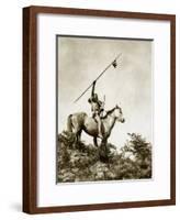 The Challenge (Yakama Warrior on Horseback, 1911)-Eugene Everett Lavalleur and L.V. McWhorter-Framed Giclee Print