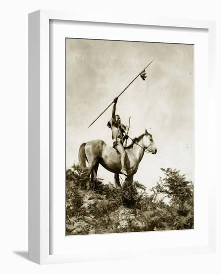 The Challenge (Yakama Warrior on Horseback, 1911)-Eugene Everett Lavalleur and L.V. McWhorter-Framed Giclee Print