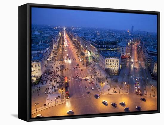 The Champs Elysees at Night from the Arc De Triomphe, Paris, France, Europe-Martin Child-Framed Stretched Canvas