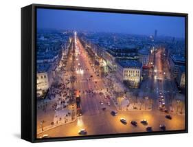 The Champs Elysees at Night from the Arc De Triomphe, Paris, France, Europe-Martin Child-Framed Stretched Canvas