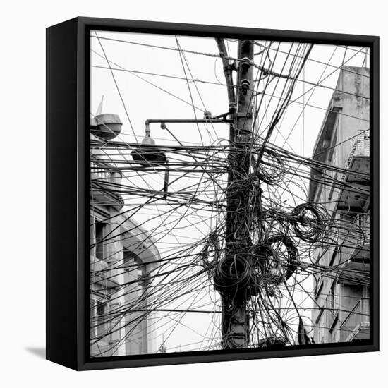 The Chaos of Cables and Wires in Kathmandu - Nepal (Black and White)-Vadim Petrakov-Framed Stretched Canvas