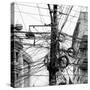 The Chaos of Cables and Wires in Kathmandu - Nepal (Black and White)-Vadim Petrakov-Stretched Canvas