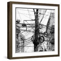 The Chaos of Cables and Wires in Kathmandu - Nepal (Black and White)-Vadim Petrakov-Framed Photographic Print