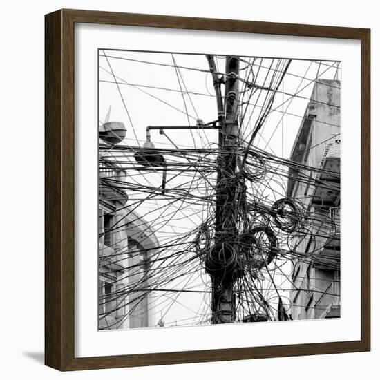 The Chaos of Cables and Wires in Kathmandu - Nepal (Black and White)-Vadim Petrakov-Framed Photographic Print