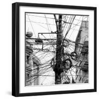 The Chaos of Cables and Wires in Kathmandu - Nepal (Black and White)-Vadim Petrakov-Framed Photographic Print