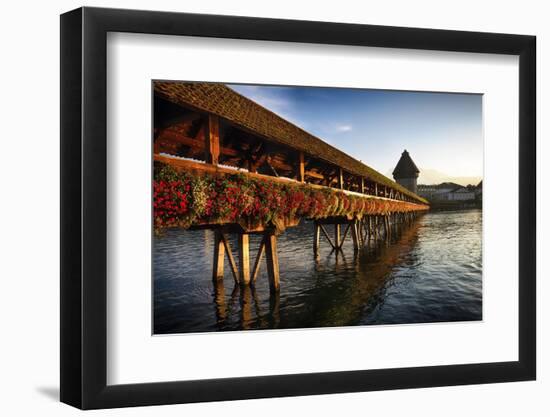 The Chapel Bridge in Warm Light, Lucerne, CH-George Oze-Framed Photographic Print