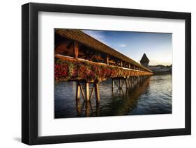 The Chapel Bridge in Warm Light, Lucerne, CH-George Oze-Framed Photographic Print