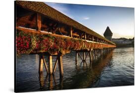 The Chapel Bridge in Warm Light, Lucerne, CH-George Oze-Stretched Canvas