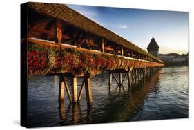 The Chapel Bridge in Warm Light, Lucerne, CH-George Oze-Stretched Canvas