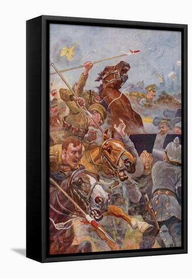 The Charge of the 9th Lancers During the Retreat from Mons-Stanley L. Wood-Framed Stretched Canvas