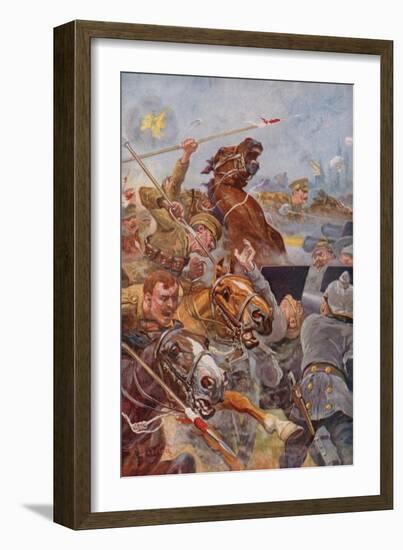 The Charge of the 9th Lancers During the Retreat from Mons-Stanley L. Wood-Framed Giclee Print