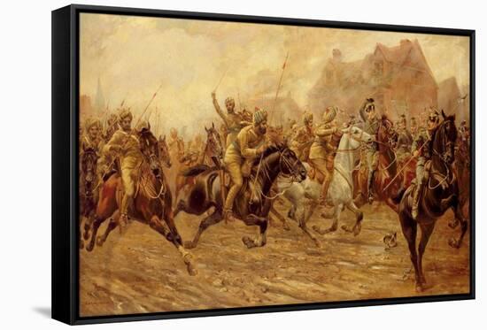 The Charge of the Bengal Lancers at Neuve Chapelle-George Derville Rowlandson-Framed Stretched Canvas