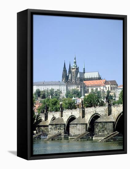 The Charles Bridge the Castle and St Vitus Cathedral, Prague, Czech Republic-Peter Thompson-Framed Stretched Canvas