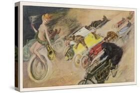 The Chase!, a Symbolic Depicting of the Immense Enthusiasm for Motor Racing-Johann Martini-Stretched Canvas