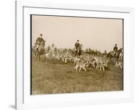 The Chase of the Devon and Somerset Stag Hunt with Horses and Hounds Running Downhill England-null-Framed Photographic Print