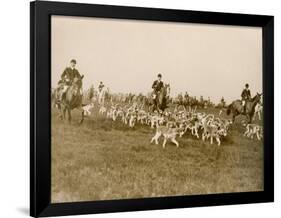 The Chase of the Devon and Somerset Stag Hunt with Horses and Hounds Running Downhill England-null-Framed Photographic Print