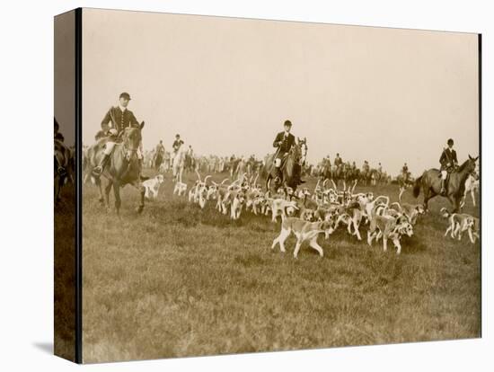 The Chase of the Devon and Somerset Stag Hunt with Horses and Hounds Running Downhill England-null-Stretched Canvas