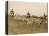 The Chase of the Devon and Somerset Stag Hunt with Horses and Hounds Running Downhill England-null-Stretched Canvas