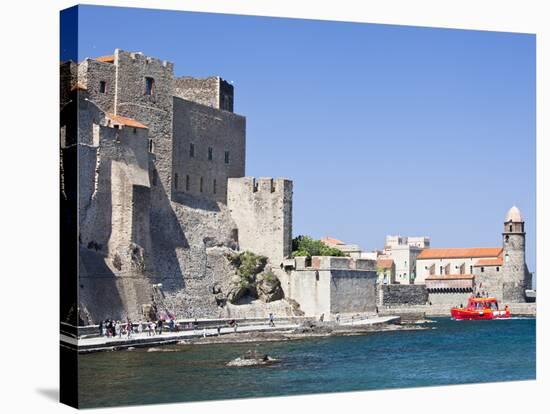 The Chateau-Royal and the Church of Notre-Dame-Des-Anges from the Harbour at Collioure, Cote Vermei-David Clapp-Stretched Canvas