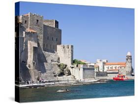 The Chateau-Royal and the Church of Notre-Dame-Des-Anges from the Harbour at Collioure, Cote Vermei-David Clapp-Stretched Canvas