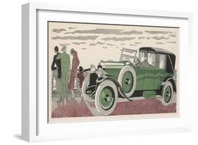 The Chauffeur of a Peugeot Waits While His Passengers Admire the View-Jean Grangier-Framed Art Print