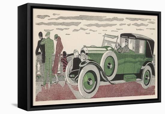 The Chauffeur of a Peugeot Waits While His Passengers Admire the View-Jean Grangier-Framed Stretched Canvas