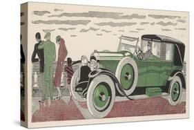 The Chauffeur of a Peugeot Waits While His Passengers Admire the View-Jean Grangier-Stretched Canvas