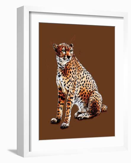 The Cheetah on Burnt Orange, 2020, (Pen and Ink)-Mike Davis-Framed Giclee Print