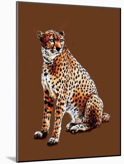 The Cheetah on Burnt Orange, 2020, (Pen and Ink)-Mike Davis-Mounted Giclee Print