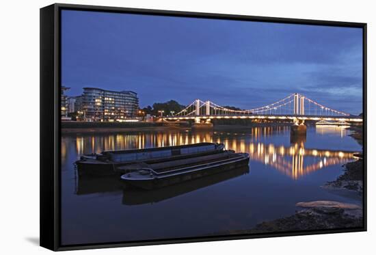 The Chelsea Bridge in London During Blue Hour, London, England-David Bank-Framed Stretched Canvas