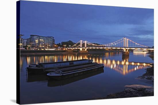 The Chelsea Bridge in London During Blue Hour, London, England-David Bank-Stretched Canvas