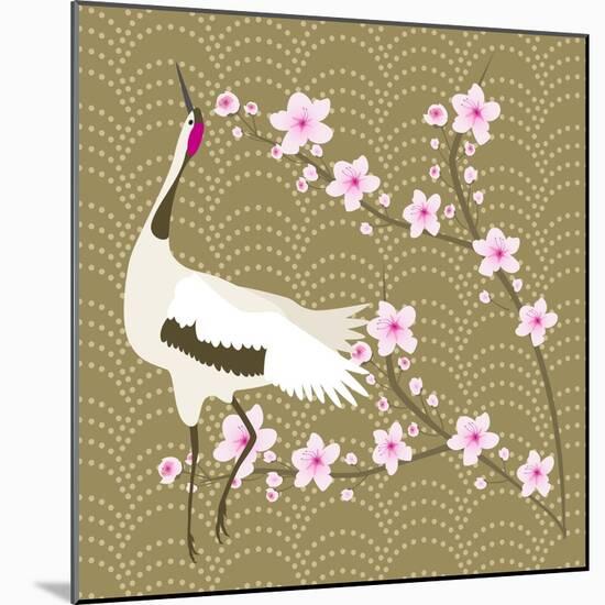 The Cherry Blossom And The Crane-Claire Huntley-Mounted Giclee Print