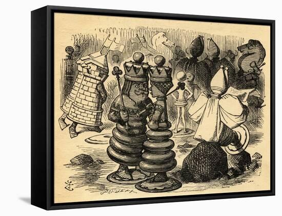 The Chess Players, Illustration from 'Through the Looking Glass' by Lewis Carroll (1832-98) First…-John Tenniel-Framed Stretched Canvas