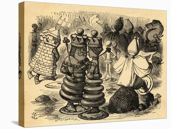 The Chess Players, Illustration from 'Through the Looking Glass' by Lewis Carroll (1832-98) First…-John Tenniel-Stretched Canvas