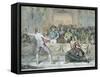 The Chevalier D'Eon, Dressed as a Woman, in a Fencing Match-English School-Framed Stretched Canvas