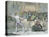 The Chevalier D'Eon, Dressed as a Woman, in a Fencing Match-English School-Stretched Canvas